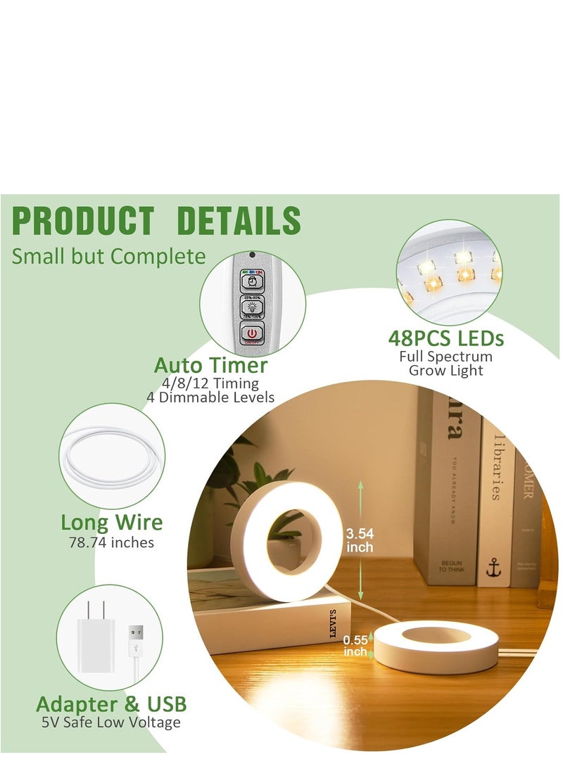 Generic Ceiling Grow Light for Indoor Plants, Full Spectrum LED Halo Plant Light,Automatic Timer 3/9/12H,4 Dimmable Brightness Levels,5V Safe Voltage Growing Lamp ,Ideal for Small Plants  - Image 5