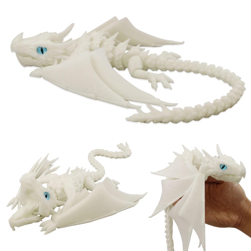 LehuoMaker 3D Printed Dragon with Wings Fidget Dragon Toys 3D Printed Animals Flexible Articulated Winged Crystal Dragon ModelHome Office Decor Desktop PetLuminous White - Image 3