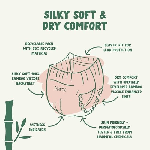 Naty Bamboo Viscose Training Pants – Silky Soft, Potty Training Underwear, Plant Based Pull ups, Dermatologically Tested for Sensitive Skin & Super Absorbent (Size 6, 68 Count) - Image 2