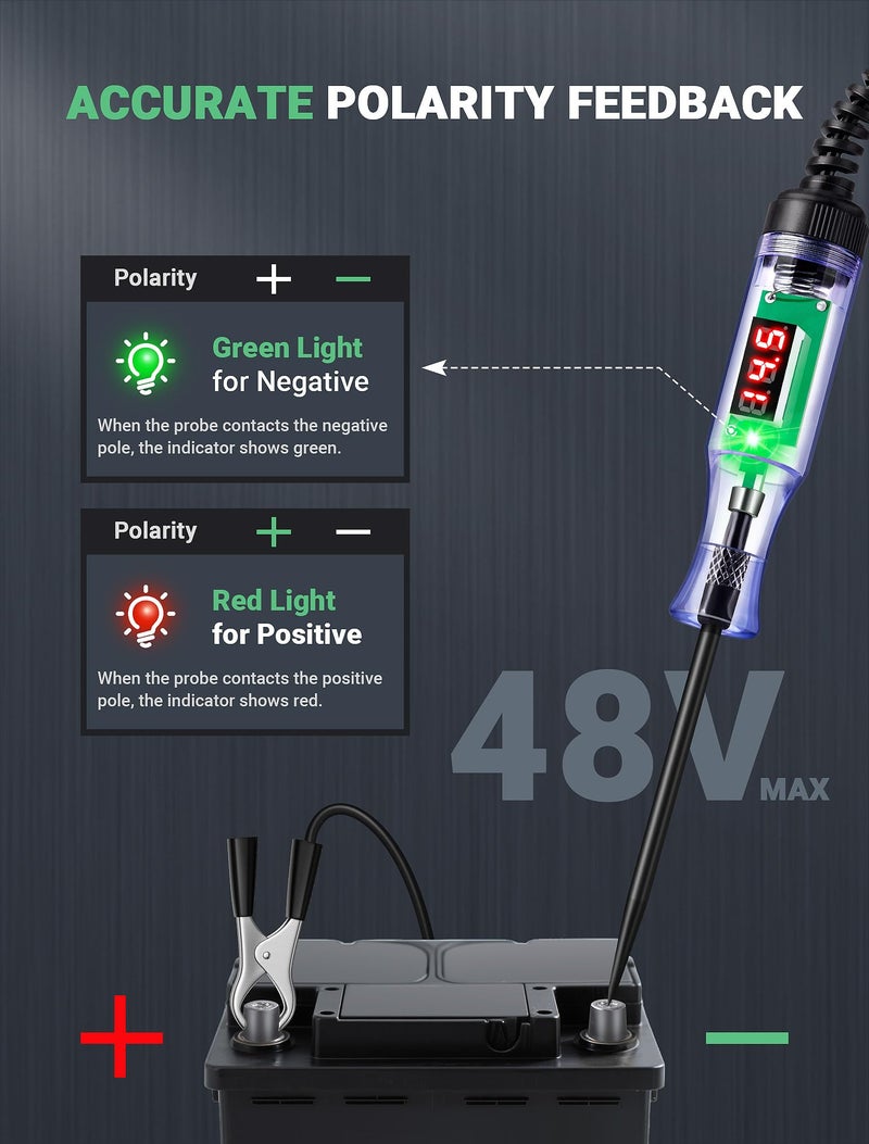 JASTIND Automotive Test Light with 3-48V LED Digital Readout, Automotive Circuit Tester with Voltmeter and Polarity Indicator Light, Electrical Voltage Test Pen with Stainless Probe for Fuse Car/Vehicles - Image 3