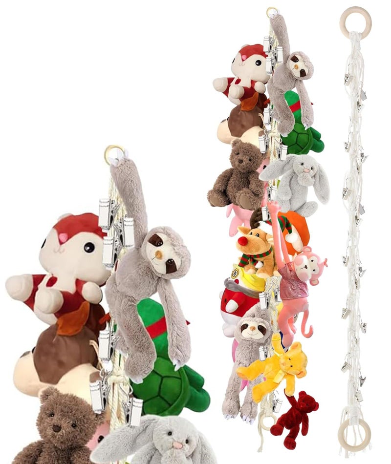 CartHome Handwoven Hanging Cotton Rope 2M, Toys Organizer for Kids Room, 200cm Rope Hanging Toy Storage Organizer with 20 Pcs Hook Opening with 2 Pcs Traceless Nail for Kids Room Decoration - Image 1