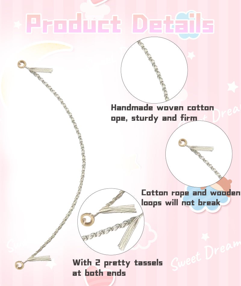 CartHome Handwoven Hanging Cotton Rope 2M, Toys Organizer for Kids Room, 200cm Rope Hanging Toy Storage Organizer with 20 Pcs Hook Opening with 2 Pcs Traceless Nail for Kids Room Decoration - Image 3