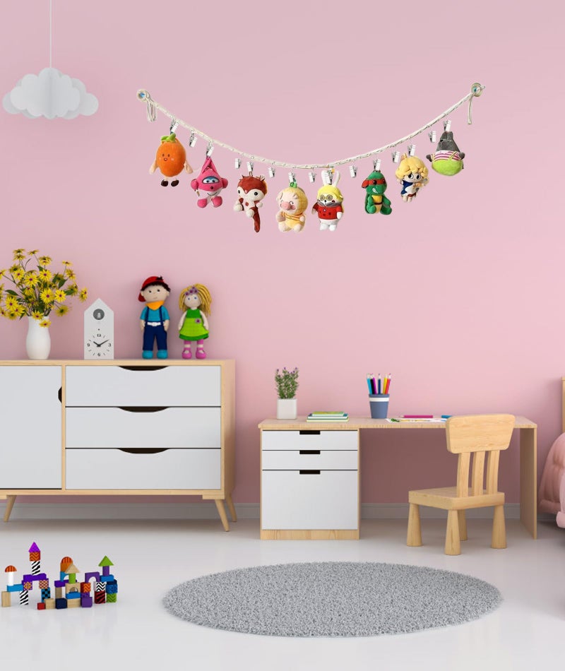 CartHome Handwoven Hanging Cotton Rope 2M, Toys Organizer for Kids Room, 200cm Rope Hanging Toy Storage Organizer with 20 Pcs Hook Opening with 2 Pcs Traceless Nail for Kids Room Decoration - Image 5