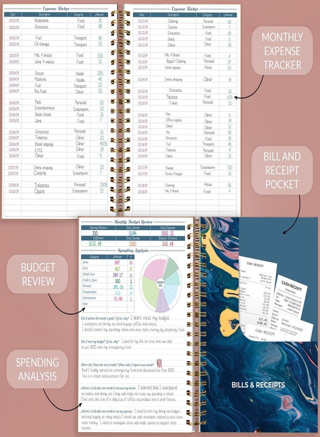 GoGirl Budget Planner & Monthly Bill Organizer - Monthly Financial Book with Pockets. Expense Tracker Notebook Journal, Large (Rose Gold) - Image 4