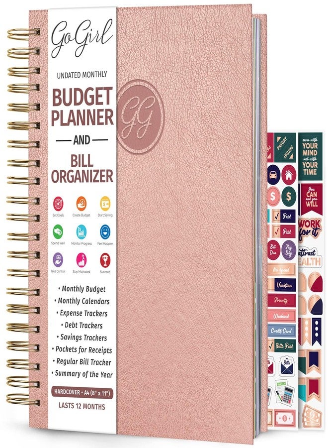 GoGirl Budget Planner & Monthly Bill Organizer - Monthly Financial Book with Pockets. Expense Tracker Notebook Journal, Large (Rose Gold) - Image 1