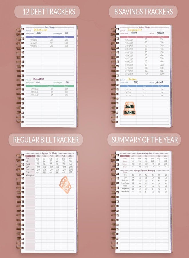 GoGirl Budget Planner & Monthly Bill Organizer - Monthly Financial Book with Pockets. Expense Tracker Notebook Journal, Large (Rose Gold) - Image 5
