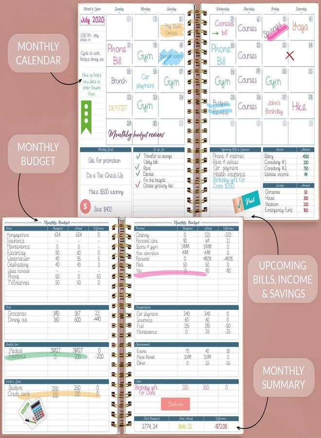 GoGirl Budget Planner & Monthly Bill Organizer - Monthly Financial Book with Pockets. Expense Tracker Notebook Journal, Large (Rose Gold) - Image 3