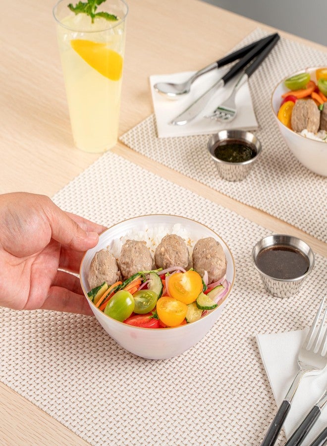 Restaurantware Plastic Bowls 20 Pcs 16 oz Gold Rimmed Disposable Soup Bowls Heavy-Duty White Translucent Rippled Dinnerware Containers for Party, Desserts, Salads, Snacks, and Catering - Image 4