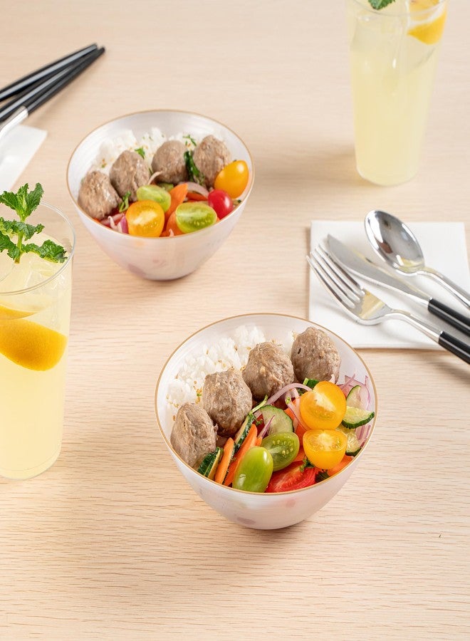 Restaurantware Plastic Bowls 20 Pcs 16 oz Gold Rimmed Disposable Soup Bowls Heavy-Duty White Translucent Rippled Dinnerware Containers for Party, Desserts, Salads, Snacks, and Catering - Image 3