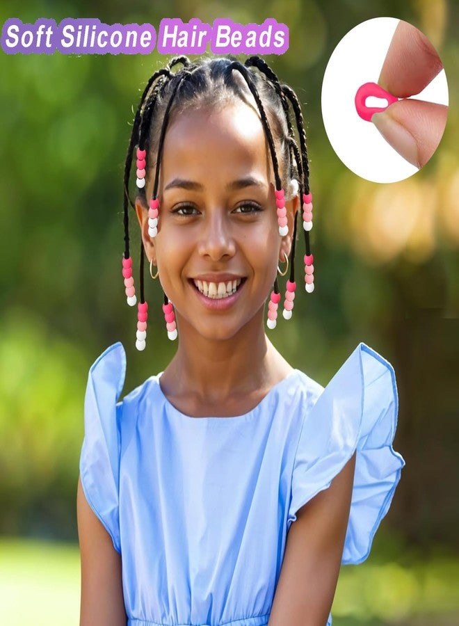 Deenwada 90pcs Silicone Hair Beads for Kids Girls Braids - Soft Colorful Pony Beads Bulk with Hair Ties & Beader Tool for Women and Girls Hair Accessories (Mix Colors-Pink&Red) - Image 4