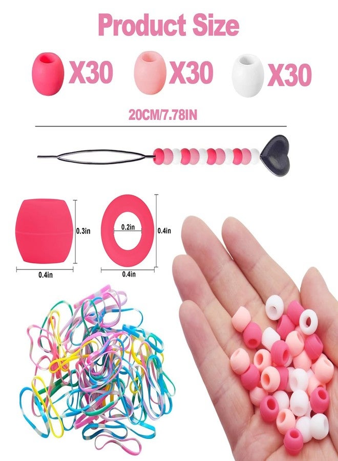 Deenwada 90pcs Silicone Hair Beads for Kids Girls Braids - Soft Colorful Pony Beads Bulk with Hair Ties & Beader Tool for Women and Girls Hair Accessories (Mix Colors-Pink&Red) - Image 2