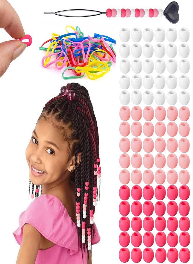 Deenwada 90pcs Silicone Hair Beads for Kids Girls Braids - Soft Colorful Pony Beads Bulk with Hair Ties & Beader Tool for Women and Girls Hair Accessories (Mix Colors-Pink&Red) - Image 1