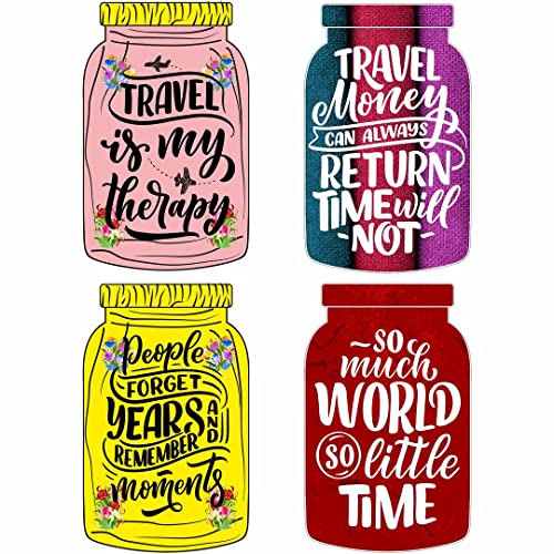 CVANU Beautiful Travelling Quote Travel My Therapy/Travel Time Will Not/People Forget Years/So Much World Little Time Mason Jar Wooden Wall Hanging Home Decor (5.5inch X 9inch) Multicolor - Image 1