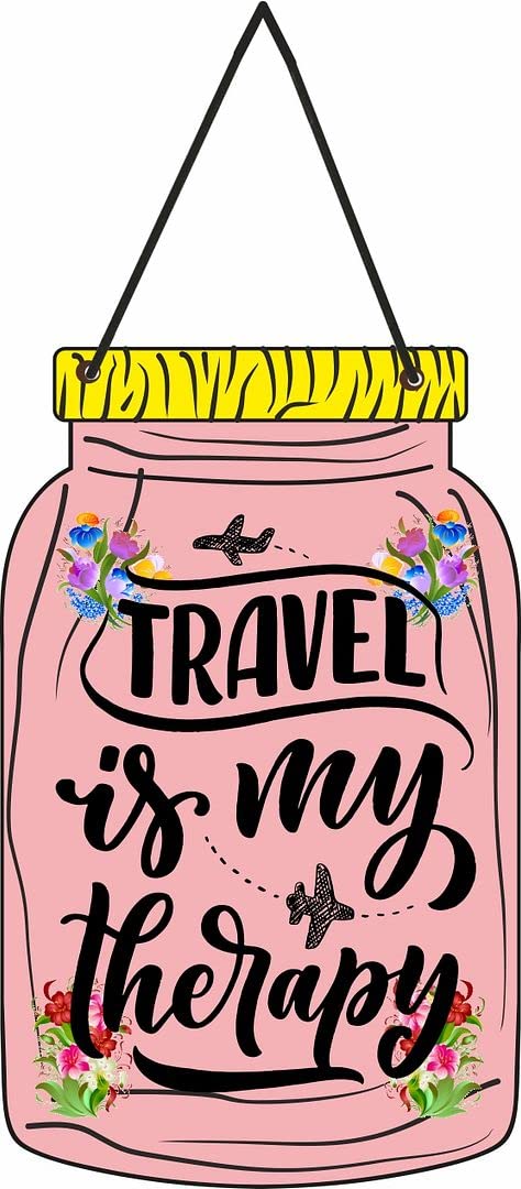 CVANU Beautiful Travelling Quote Travel My Therapy/Travel Time Will Not/People Forget Years/So Much World Little Time Mason Jar Wooden Wall Hanging Home Decor (5.5inch X 9inch) Multicolor - Image 2