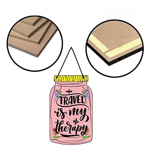 CVANU Beautiful Travelling Quote Travel My Therapy/Travel Time Will Not/People Forget Years/So Much World Little Time Mason Jar Wooden Wall Hanging Home Decor (5.5inch X 9inch) Multicolor - Image 4