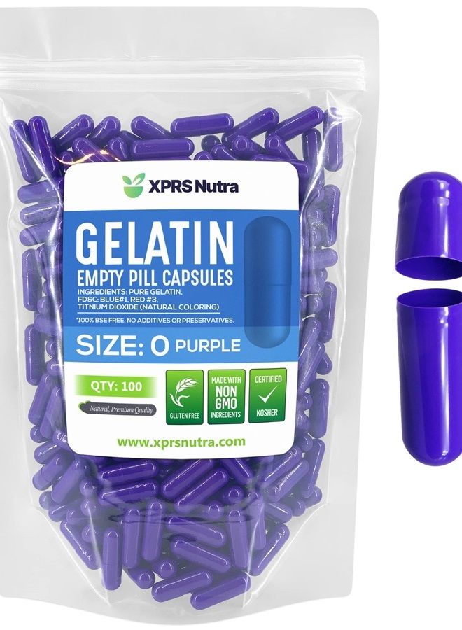 XPRS Nutra Size 0 Empty Capsules - 100 Count Empty Gelatin Capsules - Empty Pill Capsules - DIY Capsule Filling - Pure Bovine Pill Capsules Empty Gel Caps (Purple)