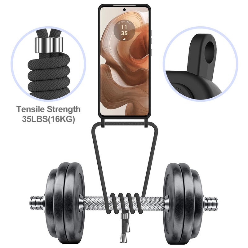 erorex For Motorola Edge 50 Ultra Integrated Card Bag Solid Color Liquid Silicone Phone Case with Lanyard(Black) - Image 5