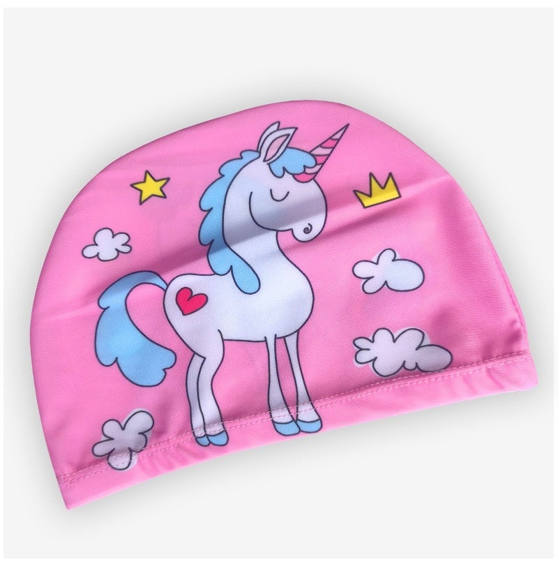 Generic Special offer swimming pool children cartoon unicorn printed swimming cap boys blue swimming cap 2-10 years old universal Pink Watermelon Cat