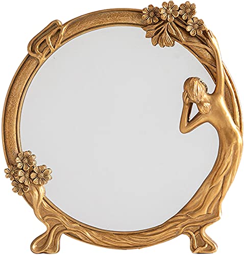 Nerien Vintage Gold Mirror Wall Decor - Small Vanity Mirrors, Antique Decorative for Desk Room, Frame Arched Victorian Decoration for Home Table, Standing Framed Art Gift for Furniture Living Bedroom, Oval - Image 1