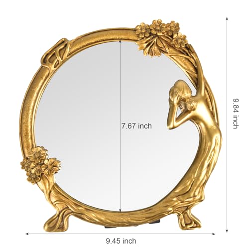 Nerien Vintage Gold Mirror Wall Decor - Small Vanity Mirrors, Antique Decorative for Desk Room, Frame Arched Victorian Decoration for Home Table, Standing Framed Art Gift for Furniture Living Bedroom, Oval - Image 2