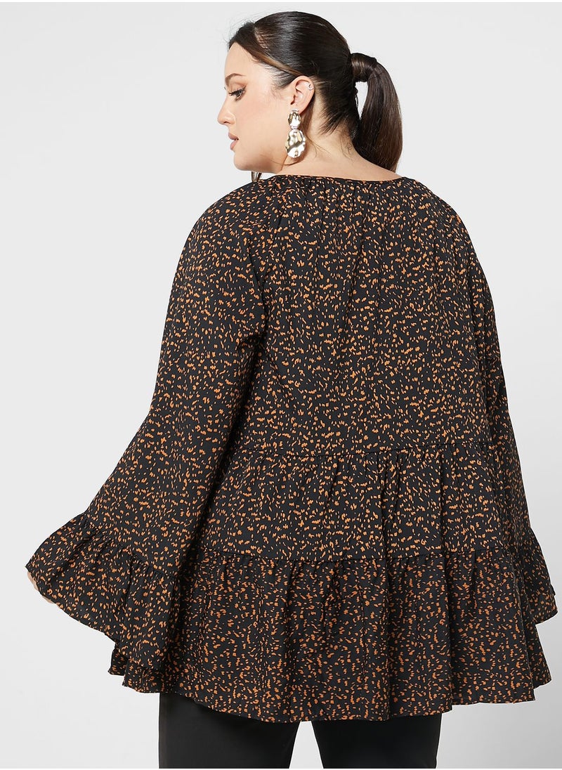 Ella Plus - Tie Neck Tiered Detail Tunic - Image 1