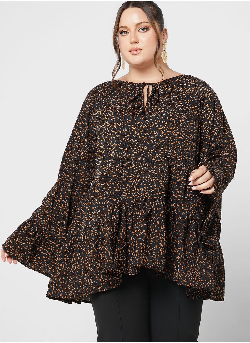 Ella Plus - Tie Neck Tiered Detail Tunic - Image 1
