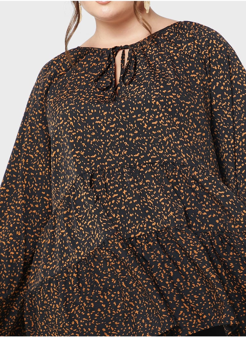 Ella Plus - Tie Neck Tiered Detail Tunic - Image 1