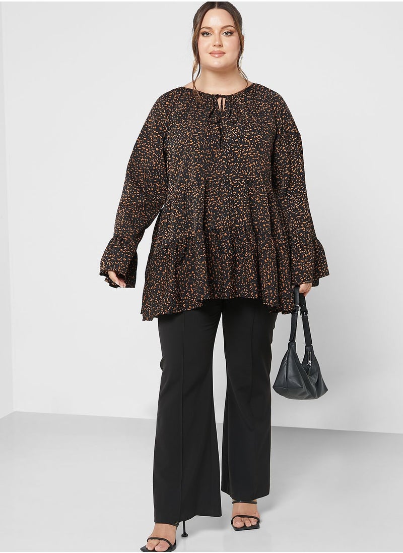 Ella Plus - Tie Neck Tiered Detail Tunic - Image 1
