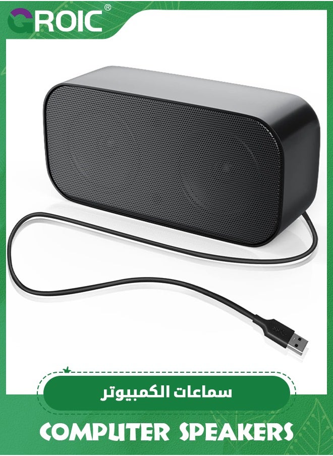 GROIC Black Computer Speaker for Desktop, Wired PC Speaker, Portable USB Speaker for Laptop, Plug and Play, Sound-bar for Office, Home and Gaming  - Image 1