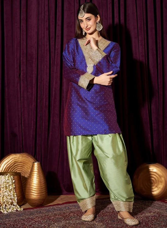 Indo Street Ethnic Motifs Embroidered Kurta with Salwar for Women