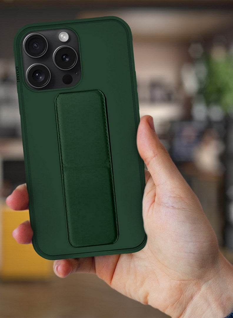 CATANES iPhone 15 Pro Case Premium PU Leather Case with Stand Function Shockproof and Anti Scratch Finger Grip Case Cover Green  - Image 2