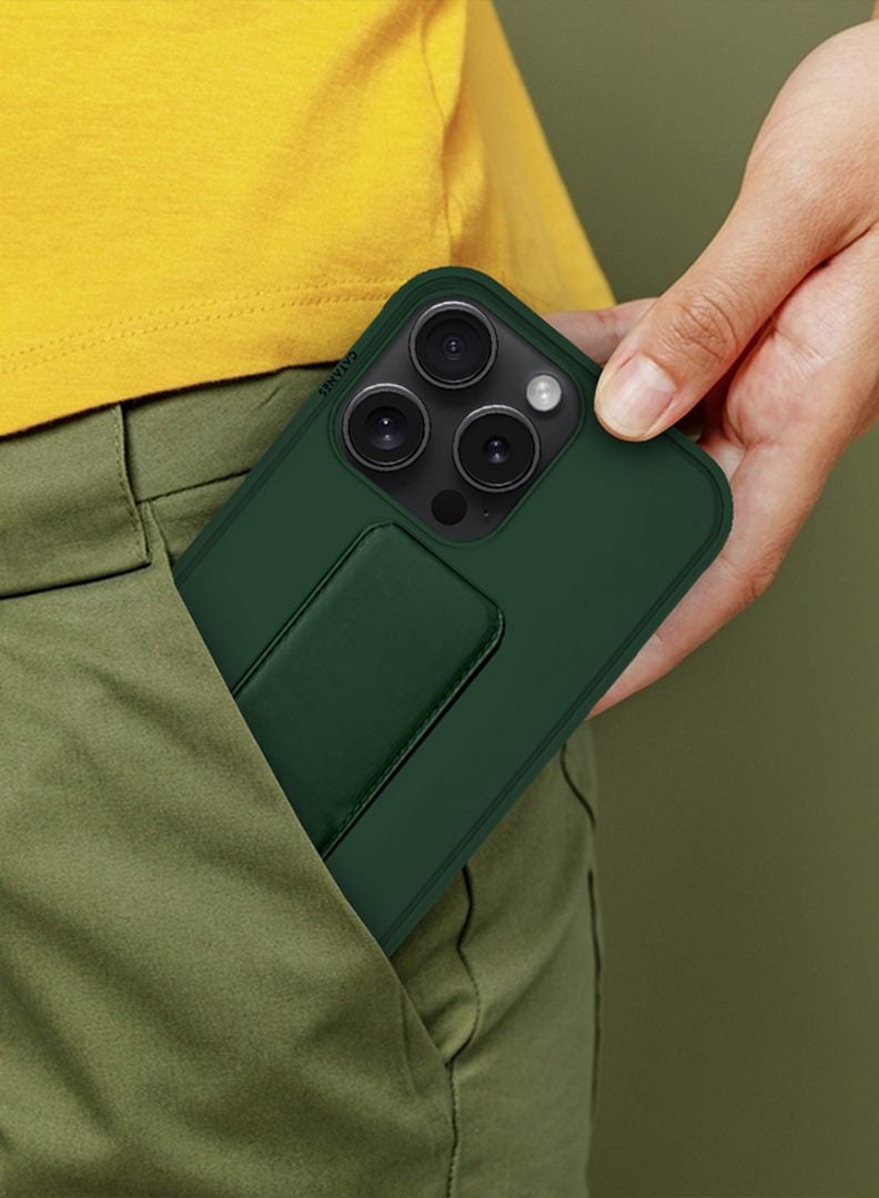 CATANES iPhone 15 Pro Case Premium PU Leather Case with Stand Function Shockproof and Anti Scratch Finger Grip Case Cover Green  - Image 3