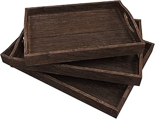 Comfify Rustic Wooden Serving Trays with Handle - Set of 3 - Large, Medium and Small - Nesting Multipurpose Trays - for - Image 1