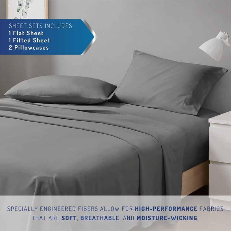 Degrees of Comfort Coolmax Cooling Sheet Set for Full Size Bed, Moisture Wicking for Night Sweats Best Comfort, Cool Sheets for Hot Sleepers During Warm Weather with Deep Pocket, Grey-4PC - Image 2