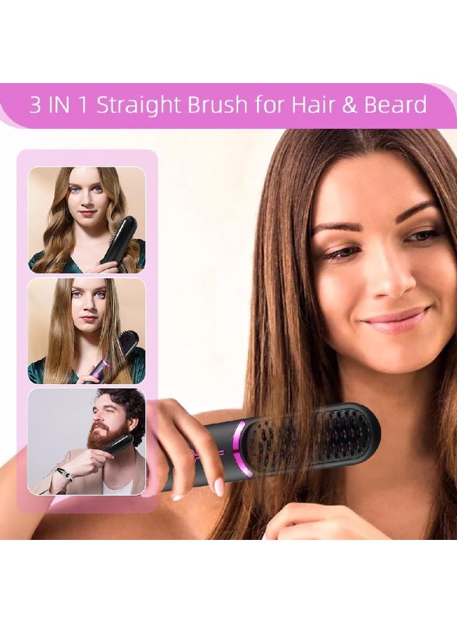 GENNEXT Cordless Hair Straightener Brush with Type-C Rechargeable, 3 Heat Settings, Anti-Scald & Negative Ion Portable Hair Straightening Comb for Travel, Daily Styling & Home Use (Black) - Image 2