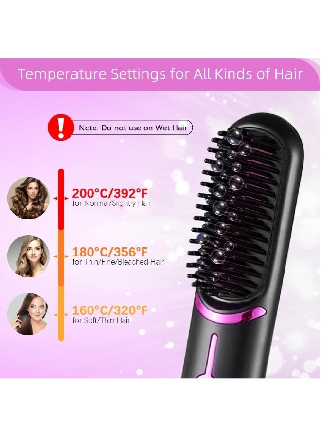 GENNEXT Cordless Hair Straightener Brush with Type-C Rechargeable, 3 Heat Settings, Anti-Scald & Negative Ion Portable Hair Straightening Comb for Travel, Daily Styling & Home Use (Black) - Image 3