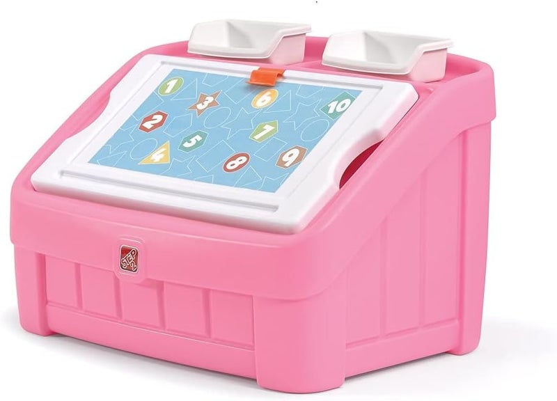 Step2 2-in-1 Toy Box & Art Lid, Kids Toy Storage Bin & Organizer, Easel & Chest in One, Made of Durable Plastic, For Toddlers 2+ Years Old, Pink - Image 1