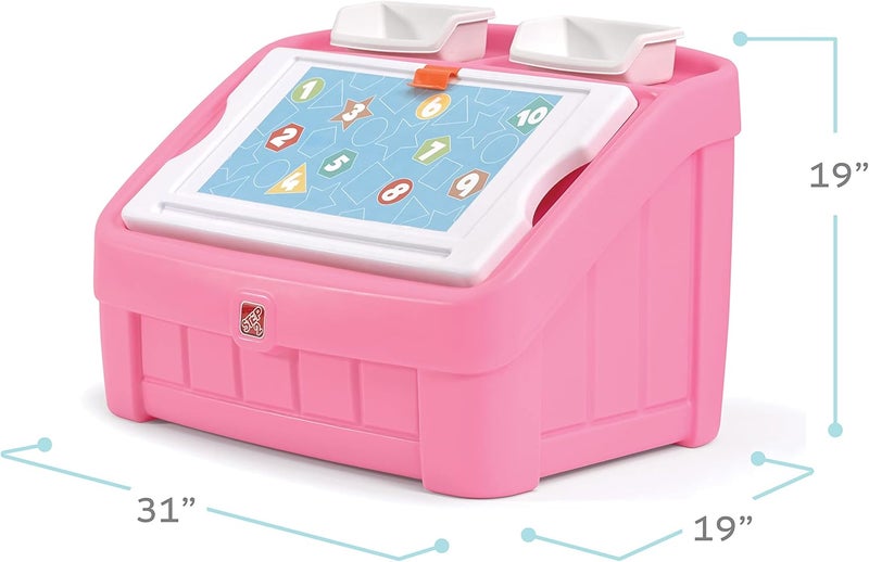 Step2 2-in-1 Toy Box & Art Lid, Kids Toy Storage Bin & Organizer, Easel & Chest in One, Made of Durable Plastic, For Toddlers 2+ Years Old, Pink - Image 2