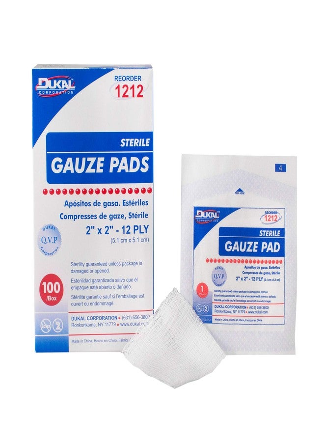 Dukal, Sterile Gauze Pads, 2" x 2", 12 Ply, 100 per Box White - Image 1