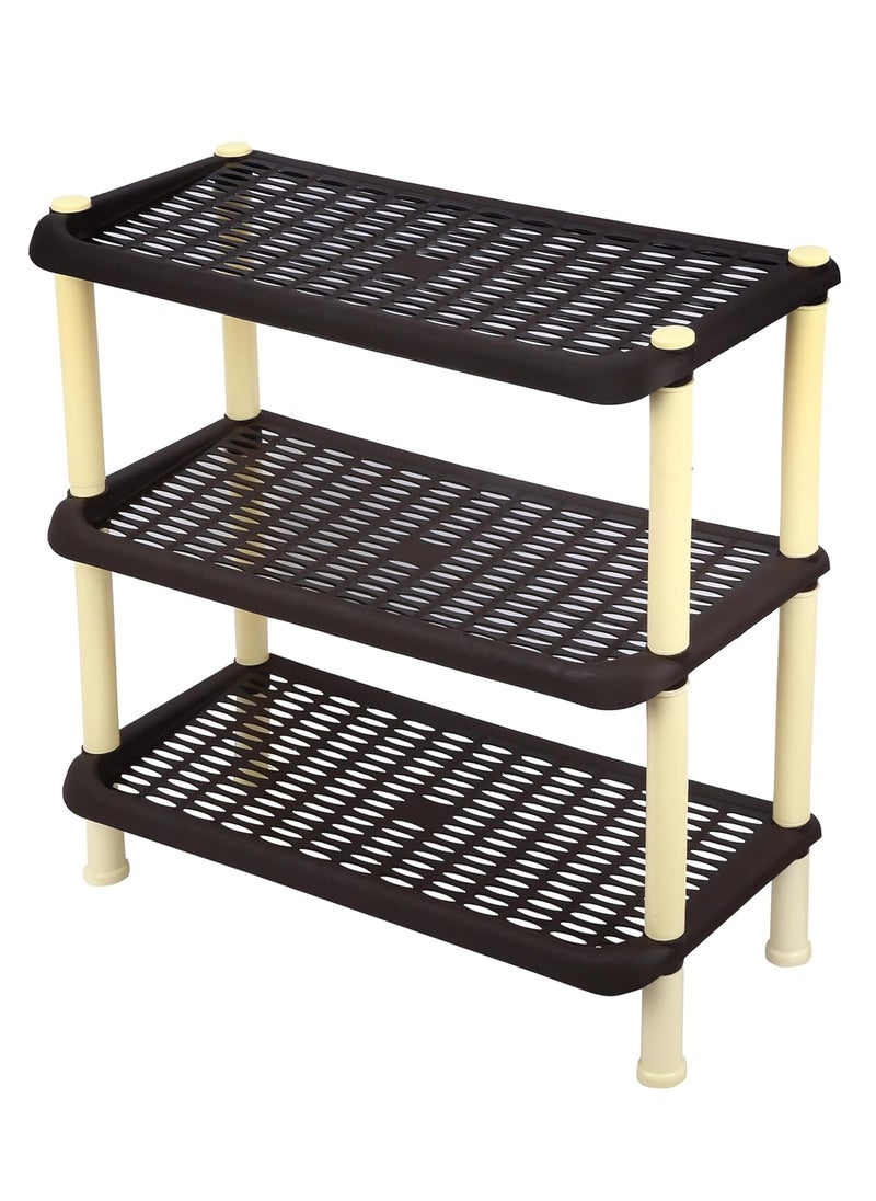ESQUIRE - Esquire Plastic Shoe Rack-3 (Brown) Storage Organizer | Shelves for Home | Living Room | Bedroom - Image 1