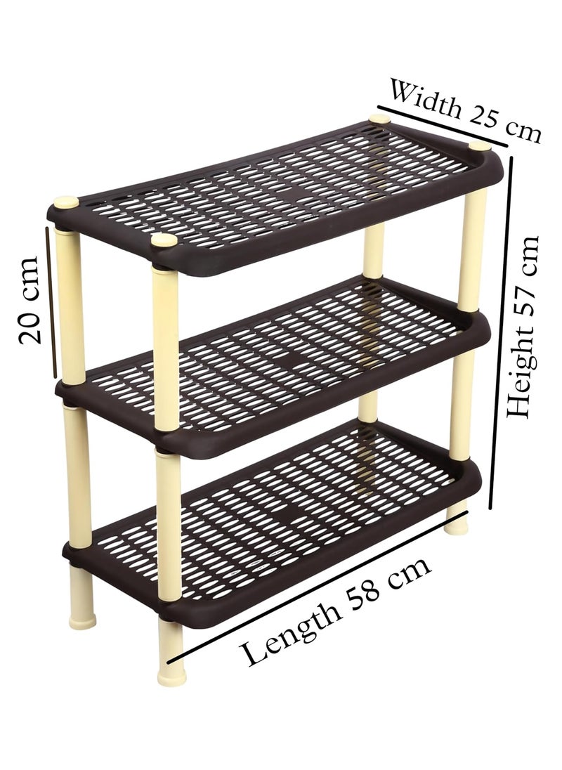ESQUIRE - Esquire Plastic Shoe Rack-3 (Brown) Storage Organizer | Shelves for Home | Living Room | Bedroom - Image 1