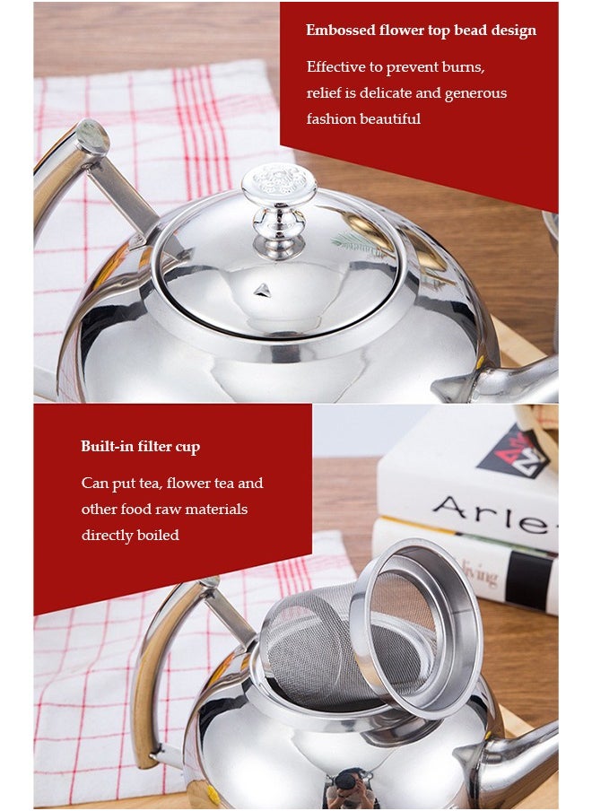 DUNISO 1.0L tea pot,Pot Metal Tea Kettle with Coffee Boiling Camping Gas Stove Thicken Water Kettle Heater Tea Strainer Cold Water Bottle Stainless Steel,silver  - Image 4