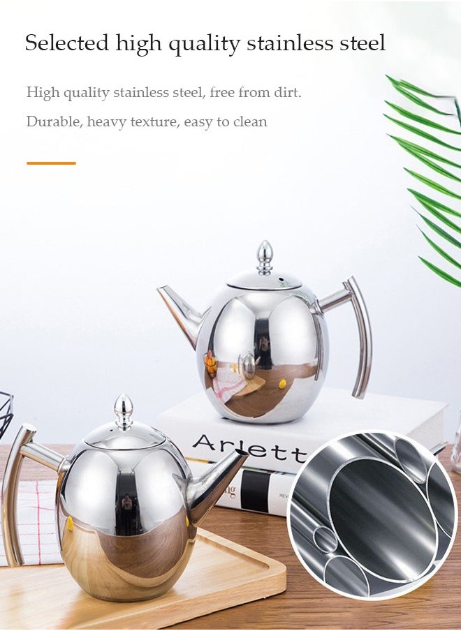 DUNISO 1.0L tea pot,Pot Metal Tea Kettle with Coffee Boiling Camping Gas Stove Thicken Water Kettle Heater Tea Strainer Cold Water Bottle Stainless Steel,silver  - Image 2