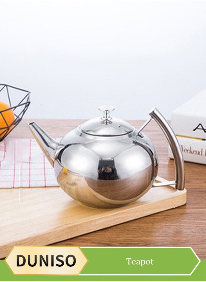 DUNISO 1.0L tea pot,Pot Metal Tea Kettle with Coffee Boiling Camping Gas Stove Thicken Water Kettle Heater Tea Strainer Cold Water Bottle Stainless Steel,silver  - Image 1