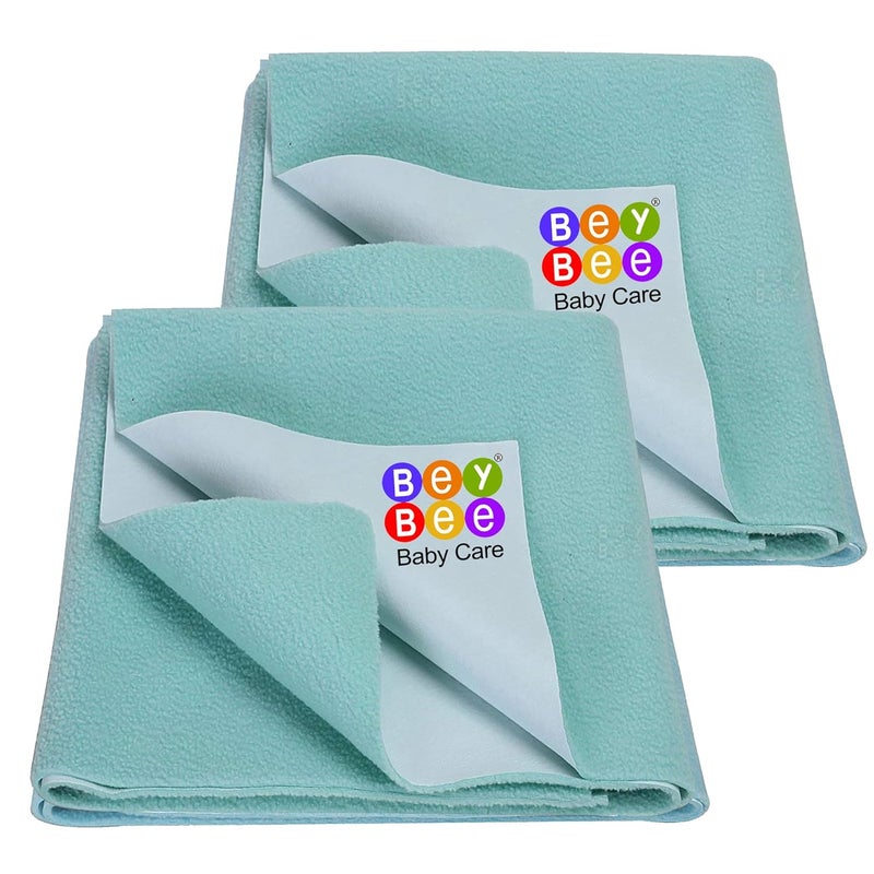 Bey Bee BeyBee NonToxic Quick Dry Sheet for New Born BabyAntiPiling Soft Fleece Bed ProtectorWaterproof Extra Absorbent Mattress Protector for Infant Sea Green Medium Pack of 2 - Image 1