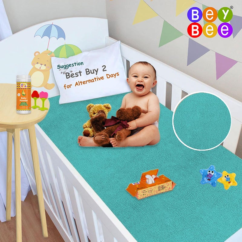 Bey Bee BeyBee NonToxic Quick Dry Sheet for New Born BabyAntiPiling Soft Fleece Bed ProtectorWaterproof Extra Absorbent Mattress Protector for Infant Sea Green Medium Pack of 2 - Image 2
