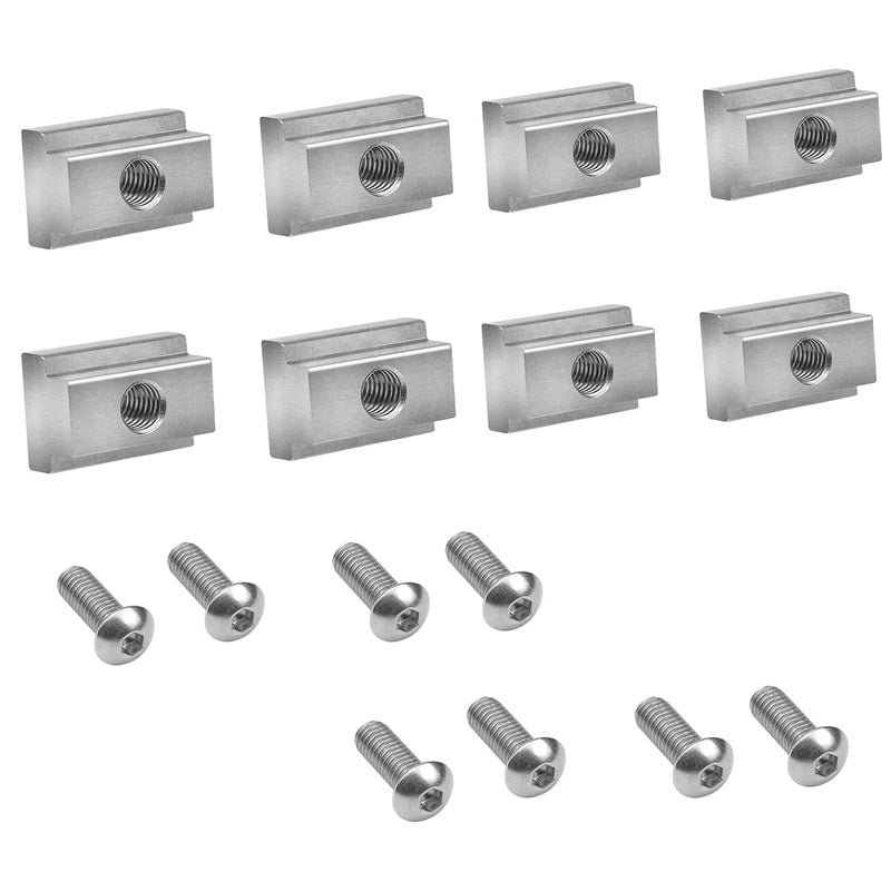MOEBULB T Slot Nuts Compatible with Toyota Tunda Tacoma Pickup Truck Bed Deck Rails Cleats Rack Rail with Stainless Button Socket Cap Screw 8-Pack Silver