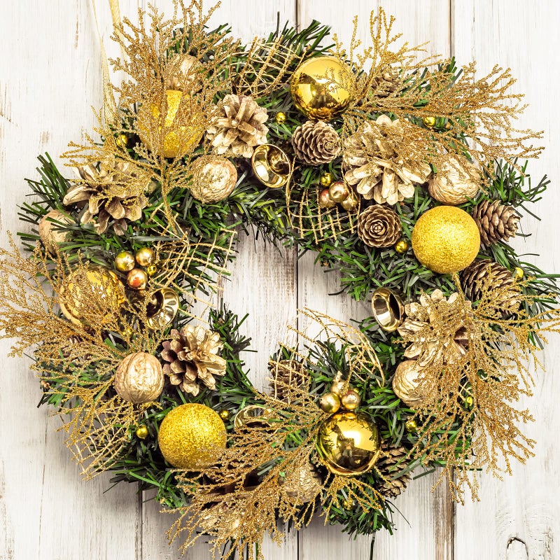Winlyn 15 Pcs Gold Glitter Artificial Cedar Sprigs Picks Faux Cedar Branches Stems Christmas Tree Picks Sprays 15.4"" H for Gold Christmas Tree Wreath Wedding Bouquet Winter Seasonal Holiday Decoration - Image 4