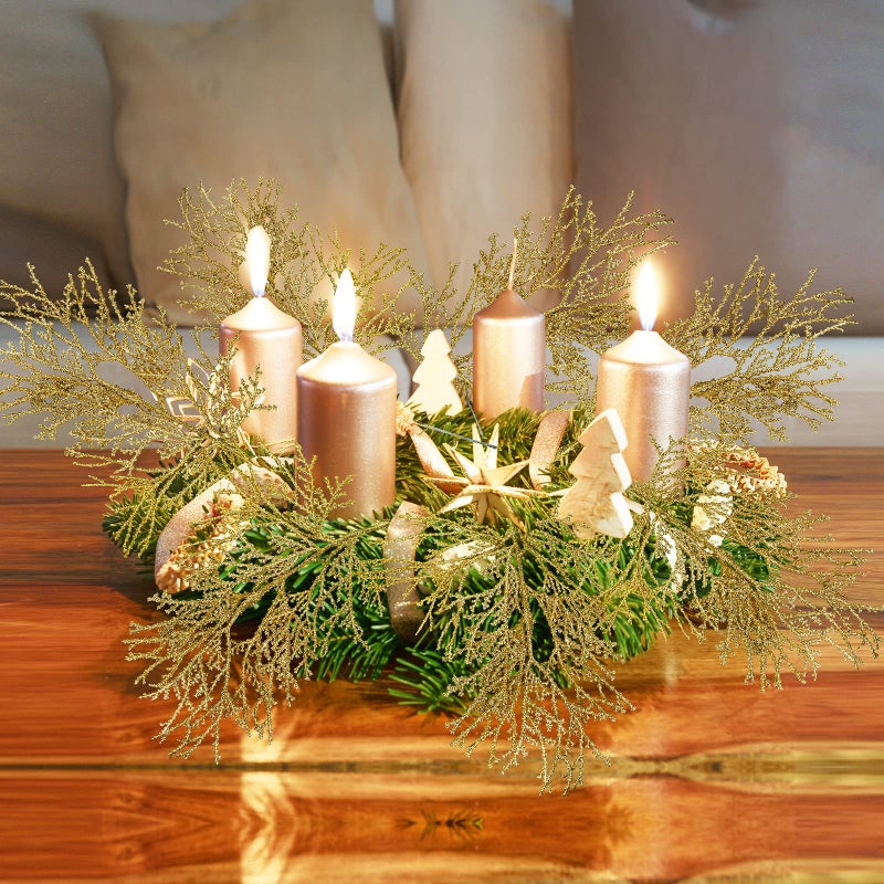 Winlyn 15 Pcs Gold Glitter Artificial Cedar Sprigs Picks Faux Cedar Branches Stems Christmas Tree Picks Sprays 15.4"" H for Gold Christmas Tree Wreath Wedding Bouquet Winter Seasonal Holiday Decoration - Image 5