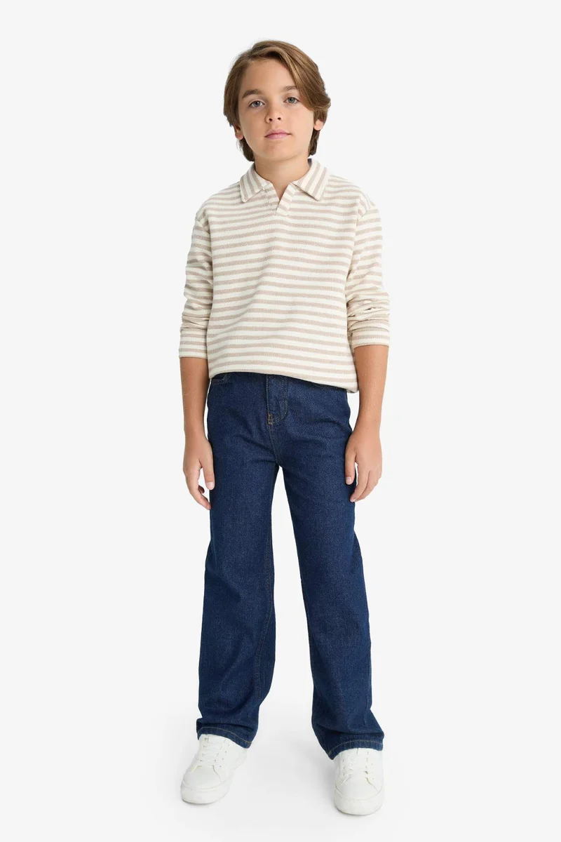 ديفاكتو Boy Long Sleeve Striped Polo T-Shirt